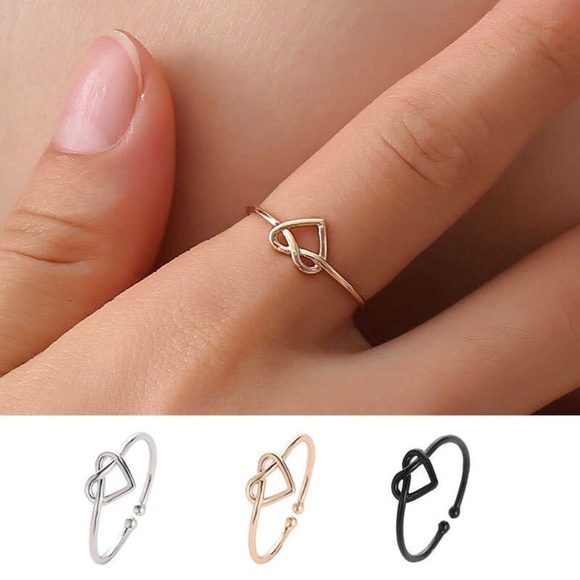 LiveChicStyle Jewelry - Minimalist Heart Knot Ring, Only Black Left